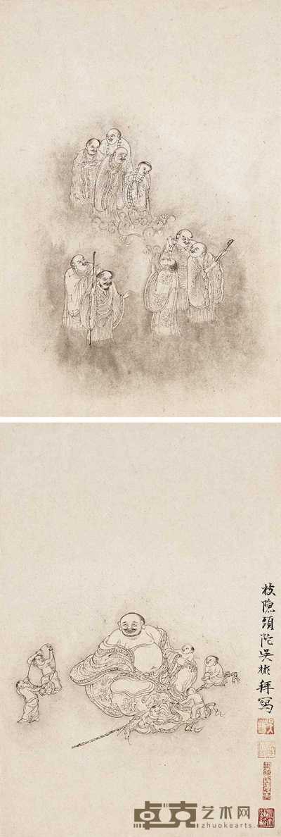 吴彬 白描罗汉 册页（十二开） 29×20cm×12